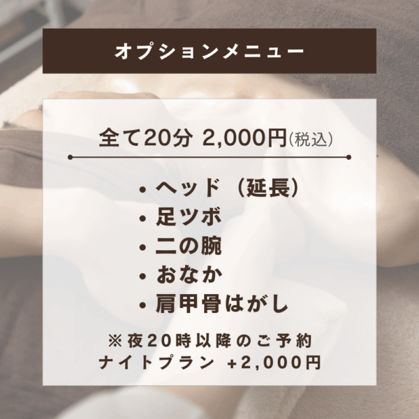 オプションメニュー20分 or 夜20時以降ナイトプラン