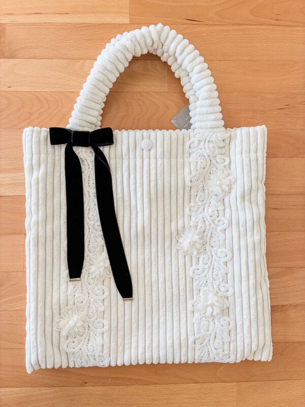 コーデュロイ リボンバック（ホワイト）