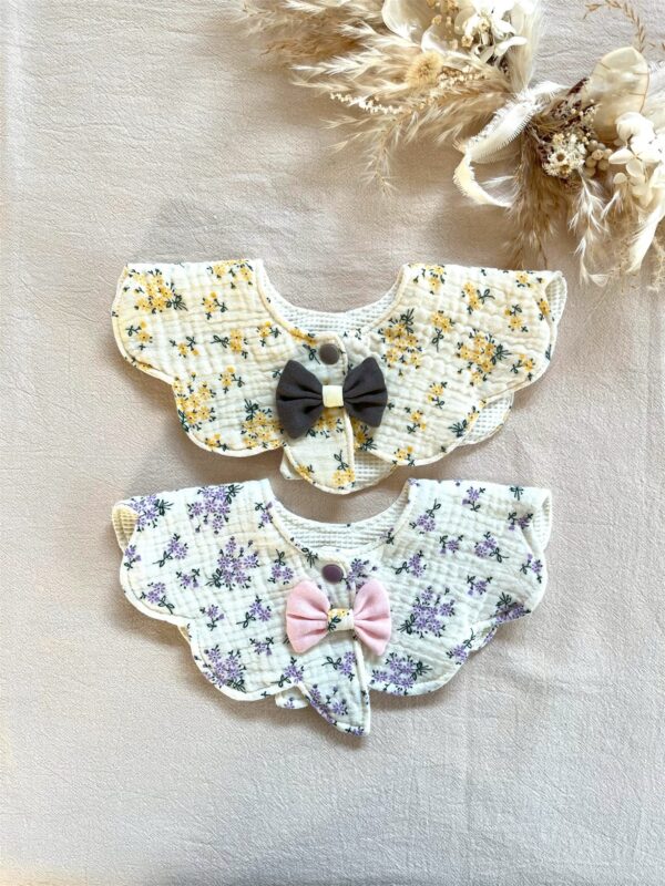 韓国生地/Wガーゼ/リボン付き花型スタイ