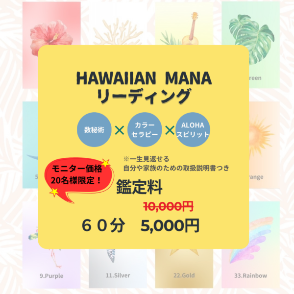 HawaiianManaリーディング【先着10名様まで】モニター価格　60分5,000円