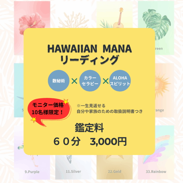 HawaiianManaリーディング【先着10名様まで】モニター価格　60分3,000円