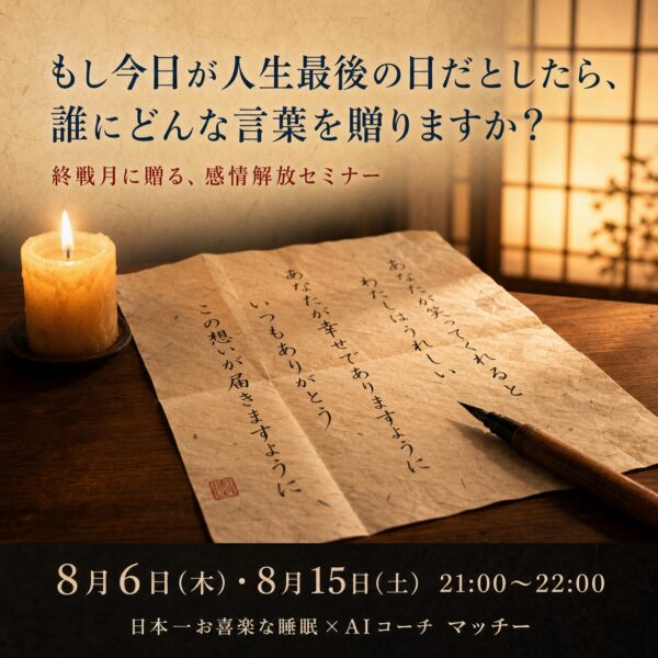 想い･感情が溢れる魂(靈)のラストレター　終戦月に贈る感情解放セミナー【8月15日(土)21時～22時】