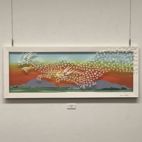 フェルト壁掛け作品「双龍ー弥彦山と角田山の上を行く」