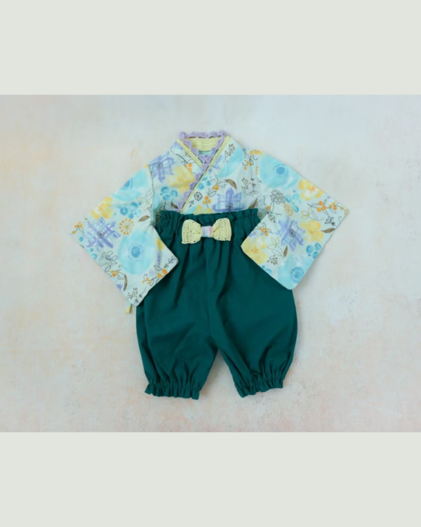 ベビー袴　水色×グリーン　size70【送料無料】