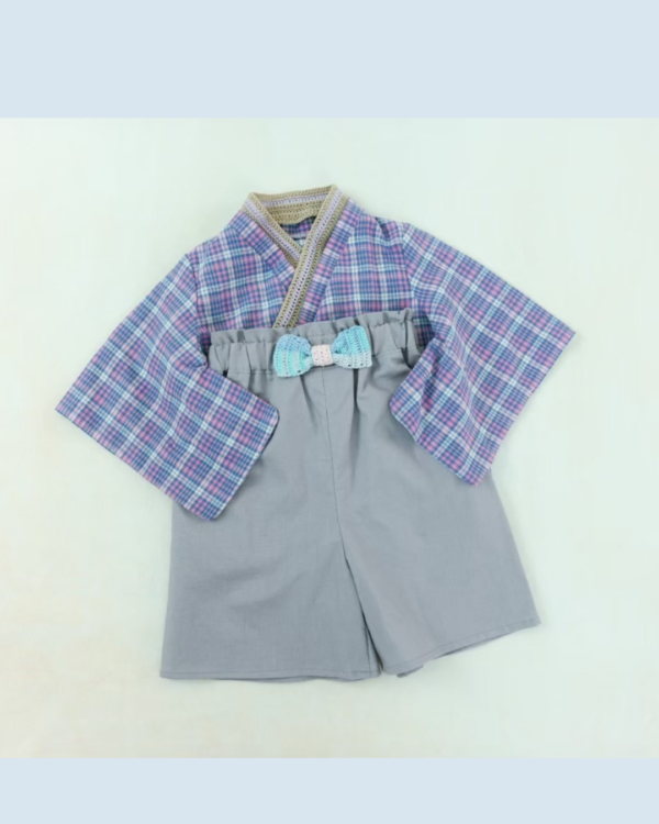 ベビー袴　パープルチェック×グレー　size70【送料無料】