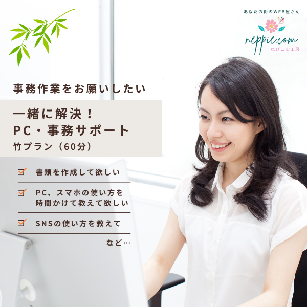 一緒に解決！PC・事務サポート：竹プラン（60分）